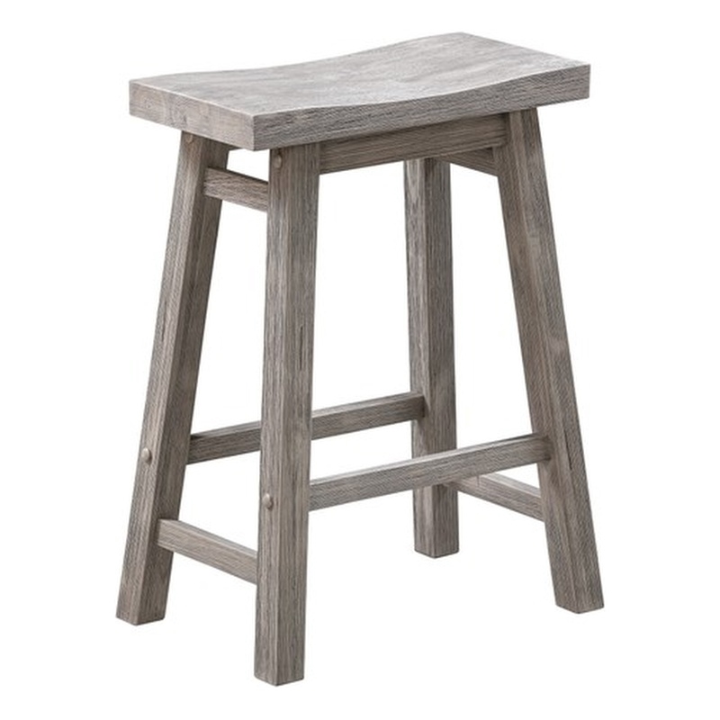 Pemberly Row Acacia Wood Saddle Counter Stool with Footrests in Storm Gray