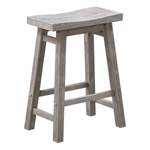 Pemberly Row Acacia Wood Saddle Counter Stool with Footrests in Storm Gray