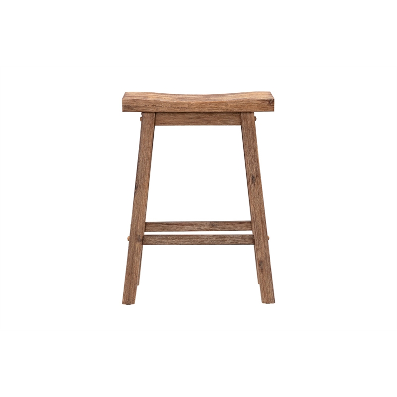 Pemberly Row Acacia Wood Saddle Counter Stool in Barnwood Brown