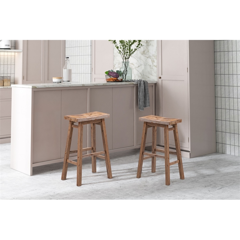 Pemberly Row Contemporary Backless Saddle Bar Stool in Barnwood