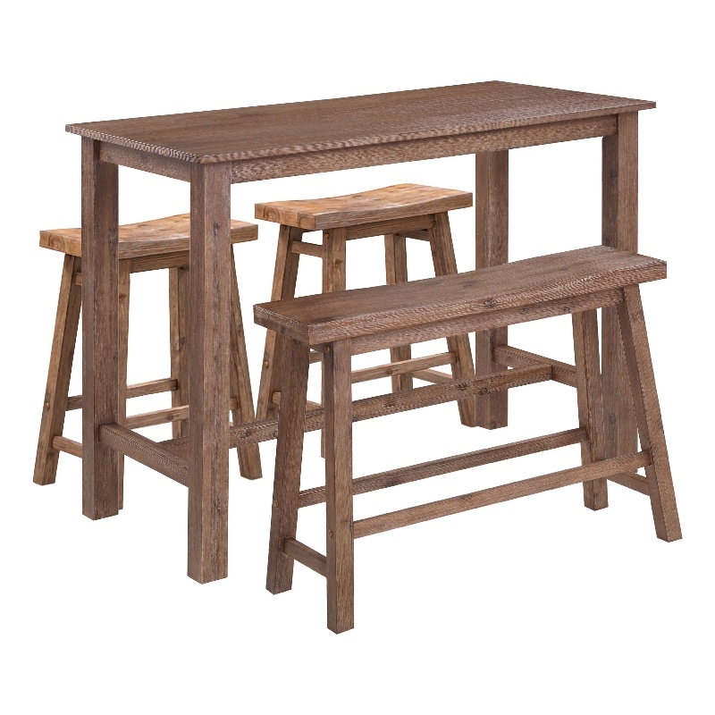 Pemberly Row Contemporary 4-Piece Acacia Wood Pub Set in Barnwood