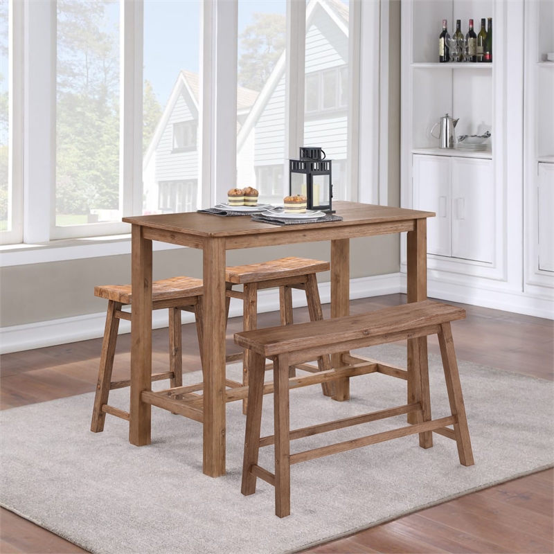 Pemberly Row Contemporary 4-Piece Acacia Wood Pub Set in Barnwood