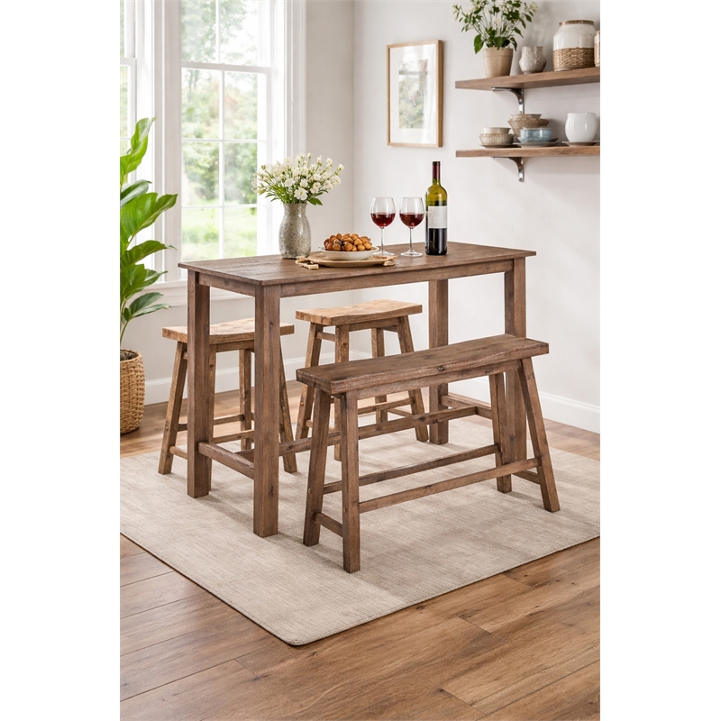 Pemberly Row Contemporary 4-Piece Acacia Wood Pub Set in Barnwood