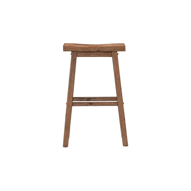 Pemberly Row Contemporary Acacia Wood Saddle Bar Stool in Barnwood