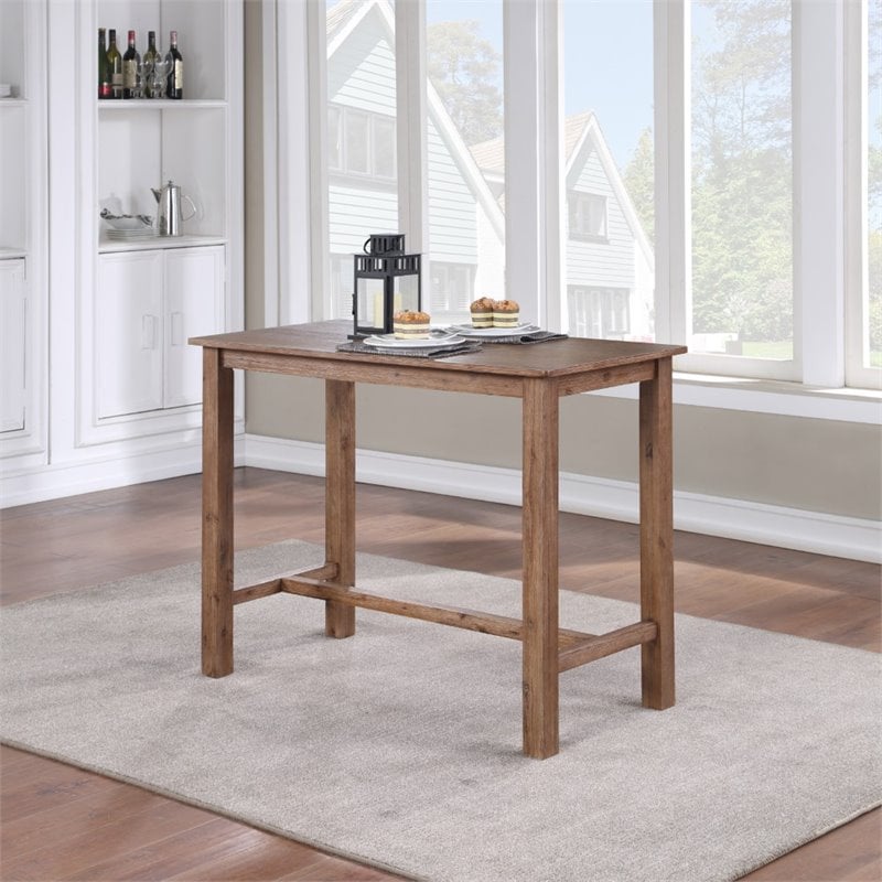 Pemberly Row Contemporary Acacia Wood Pub Table in Barnwood Finish
