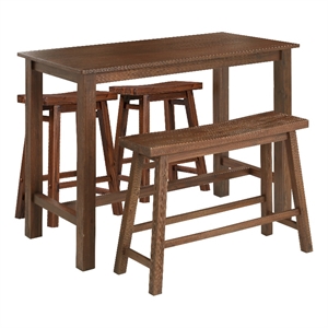 Pemberly Row Contemporary 4-Piece Acacia Wood Pub Set in Chestnut