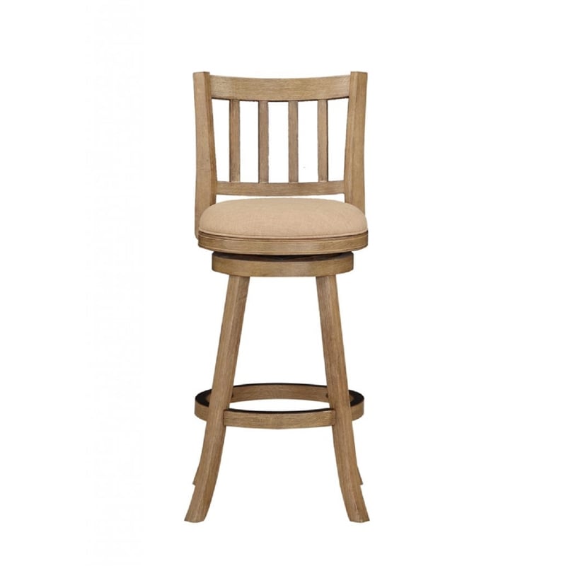 Pemberly Row Rubberwood Swivel Bar Stool in Driftwood Oatmeal