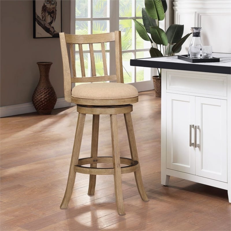 Pemberly Row Rubberwood Swivel Bar Stool in Driftwood Oatmeal