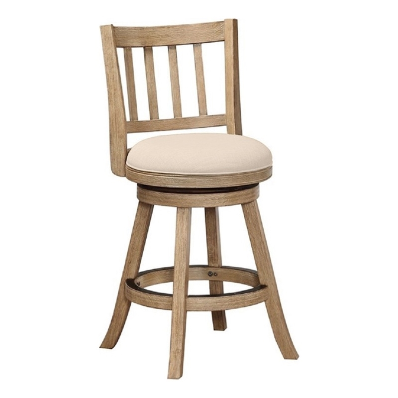 Pemberly Row Rubberwood Swivel Counter Stool in Driftwood Oatmeal