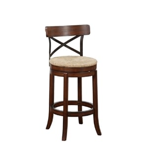 Pemberly Row Contemporary Rubberwood Swivel Bar Stool in Mahogany Brown