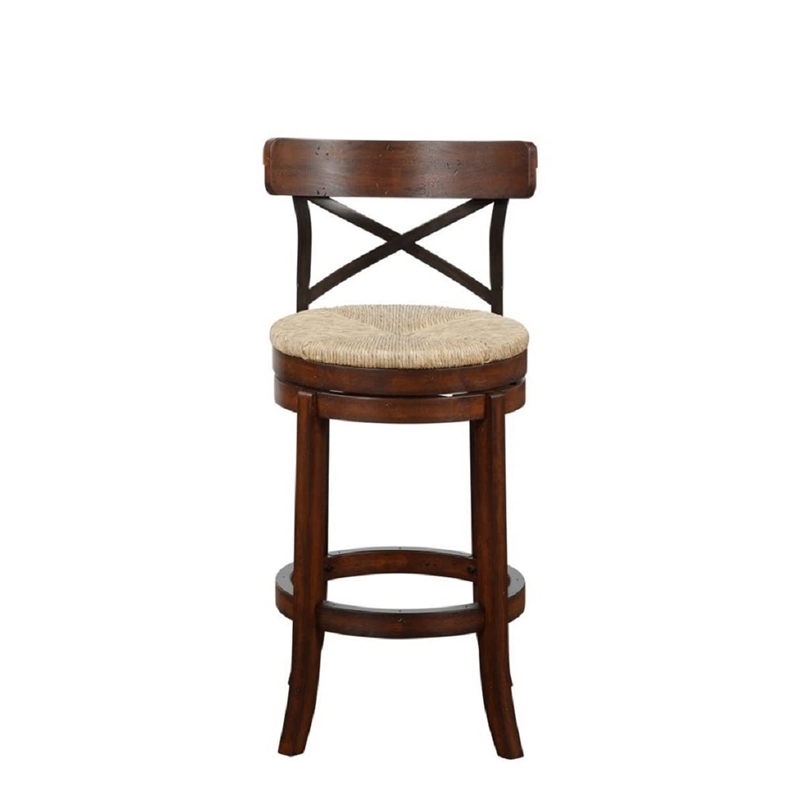 Pemberly Row Contemporary Rubberwood Swivel Bar Stool in Mahogany Brown