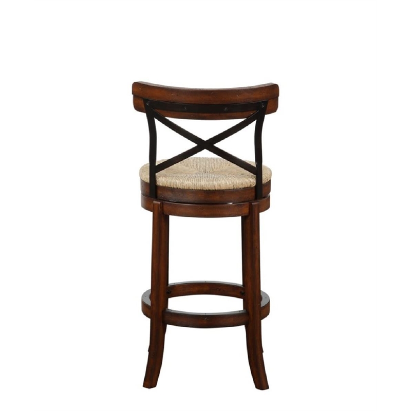Pemberly Row Contemporary Rubberwood Swivel Bar Stool in Mahogany Brown