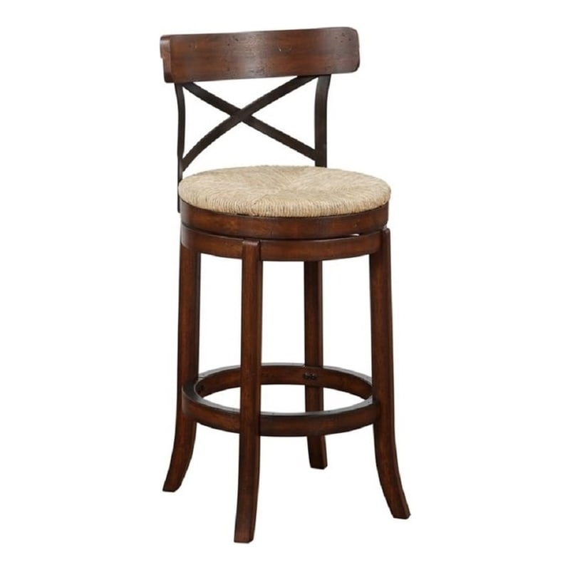Pemberly Row Contemporary Rubberwood Swivel Bar Stool in Mahogany Brown