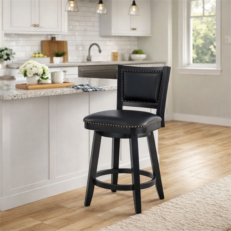 Pemberly Row Contemporary Counter Height Swivel Stool in Black