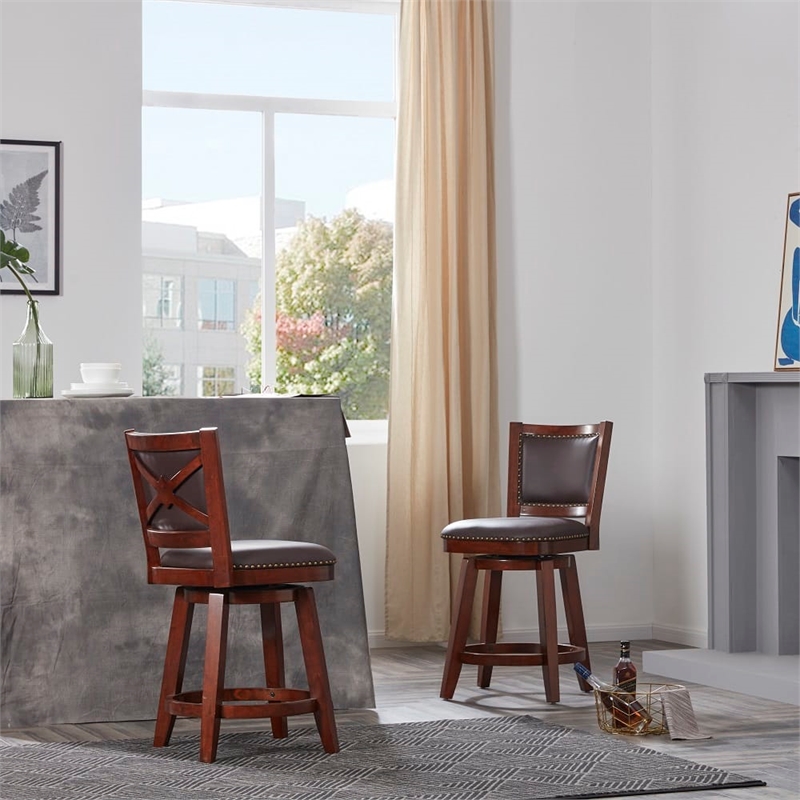 Pemberly Row Contemporary Counter Height Swivel Stool in Cappuccino