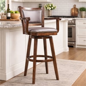 Pemberly Row Rubberwood Extra Tall Swivel Bar Stool in Cappuccino