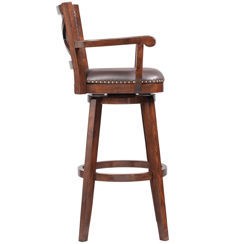 Pemberly Row Rubberwood Extra Tall Swivel Bar Stool in Cappuccino