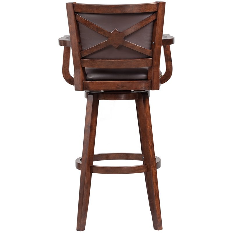 Pemberly Row Rubberwood Extra Tall Swivel Bar Stool in Cappuccino