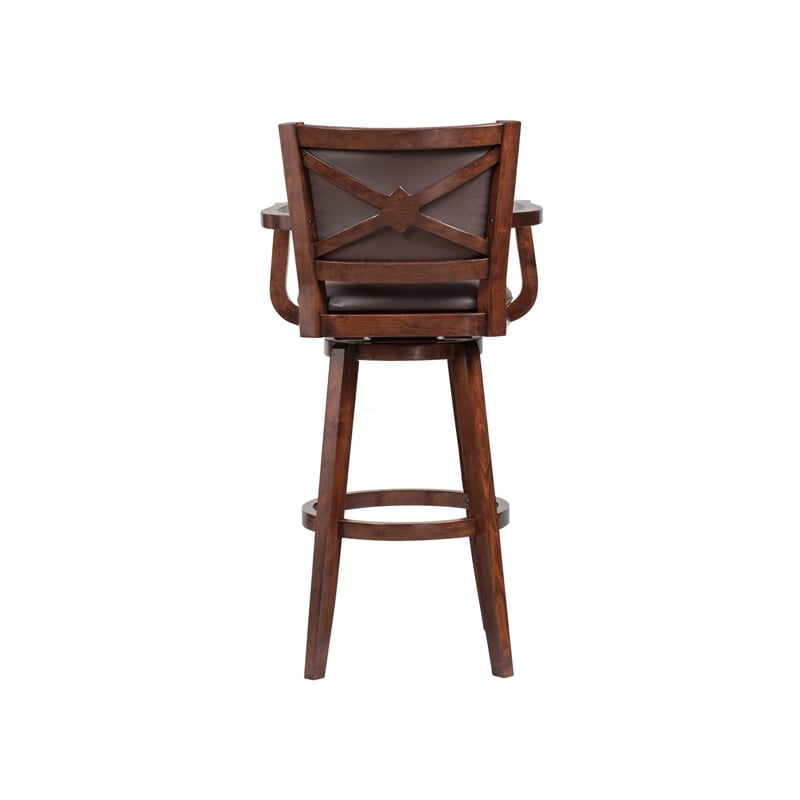 Pemberly Row Extra Tall Rubberwood Swivel Bar Stool with Arms in Cappuccino