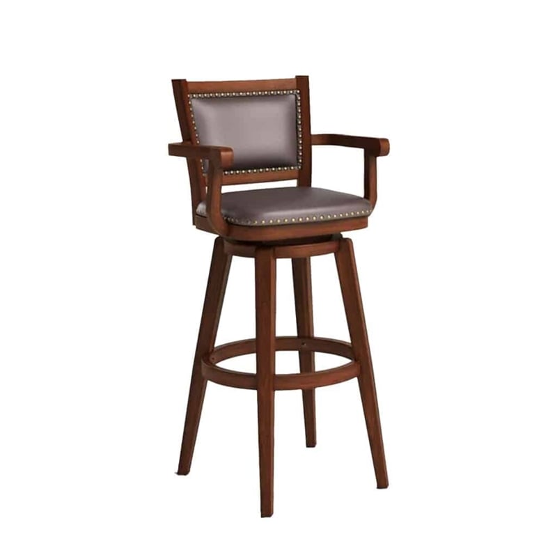 Pemberly Row Extra Tall Rubberwood Swivel Bar Stool with Arms in Cappuccino