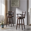 Pemberly Row Extra Tall Rubberwood Swivel Bar Stool with Arms in Cappuccino