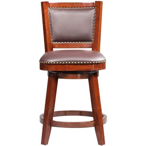 Pemberly Row Contemporary Rubberwood Swivel Counter Stool in Cherry
