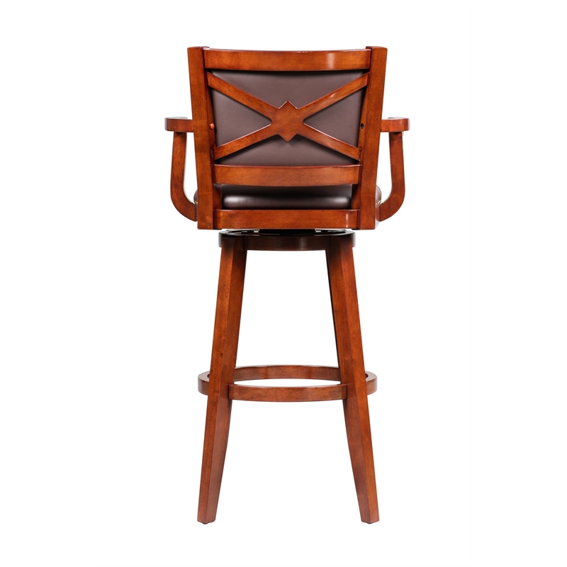 Pemberly Row Extra Tall Rubberwood Swivel Bar Stool with Arms in Cherry