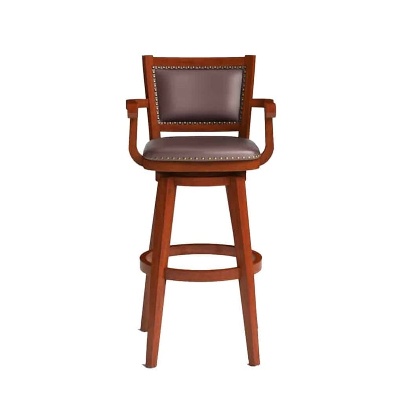 Pemberly Row Extra Tall Rubberwood Swivel Bar Stool with Arms in Cherry