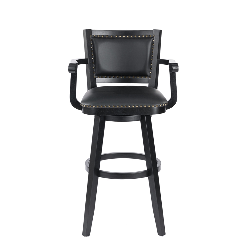 Pemberly Row Rubberwood Extra Tall Swivel Bar Stool in Black