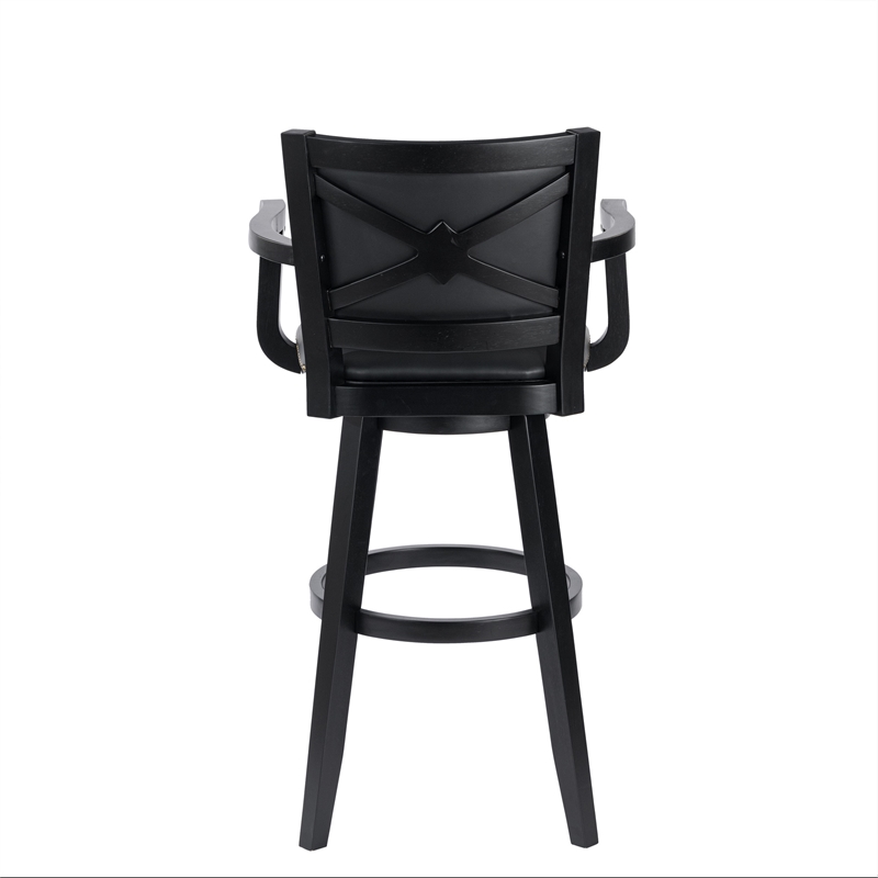 Pemberly Row Rubberwood Extra Tall Swivel Bar Stool in Black