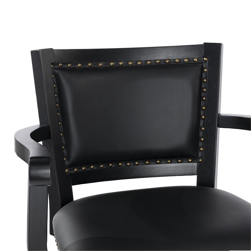 Pemberly Row Rubberwood Extra Tall Swivel Bar Stool in Black