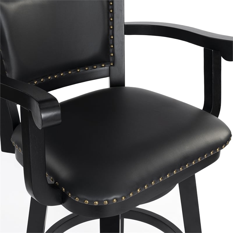 Pemberly Row Rubberwood Extra Tall Swivel Bar Stool in Black