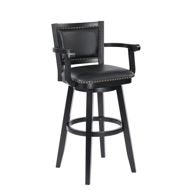 Pemberly Row Rubberwood Extra Tall Swivel Bar Stool in Black