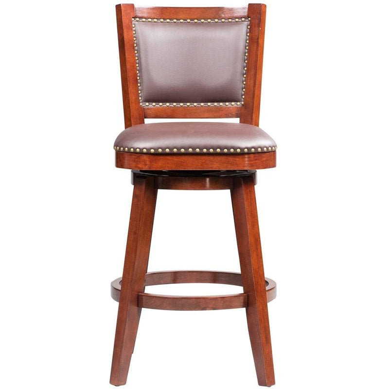 Pemberly Row Contemporary Rubberwood Swivel Bar Stool in Cherry
