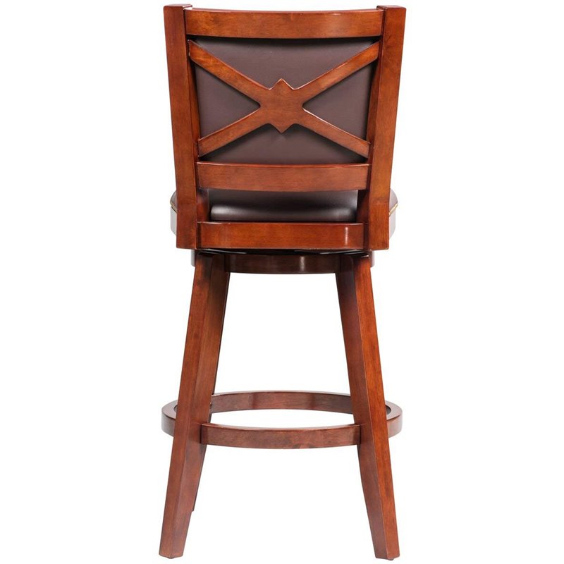 Pemberly Row Contemporary Rubberwood Swivel Bar Stool in Cherry