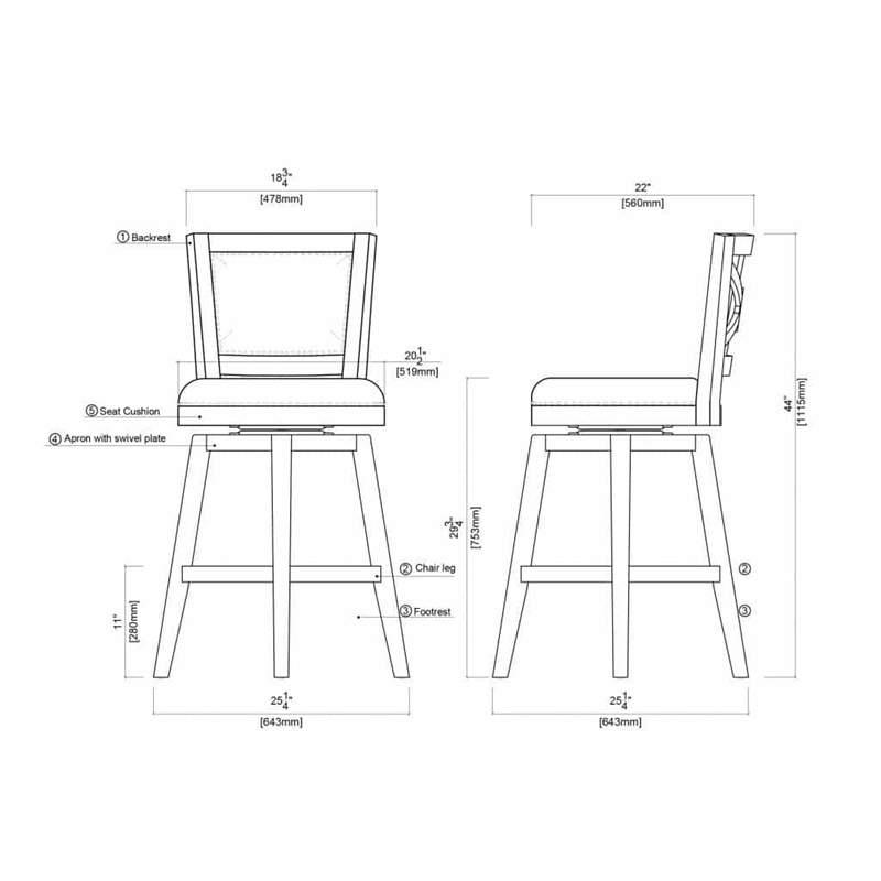Pemberly Row Contemporary Rubberwood Swivel Bar Stool in Cherry