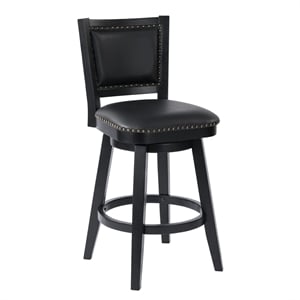 Pemberly Row Contemporary Rubberwood Swivel Bar Stool in Black