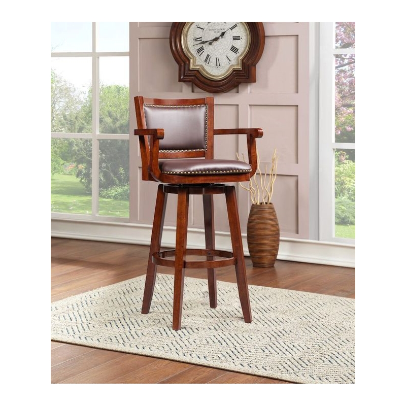 Pemberly Row Rubberwood Extra Tall Swivel Bar Stool in Cherry