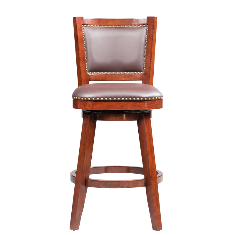 Pemberly Row Rubberwood Swivel Bar Stool with Foam Cushion in Cherry