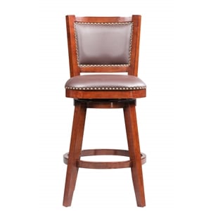 Pemberly Row Rubberwood Swivel Bar Stool with Foam Cushion in Cherry