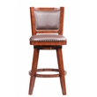 Pemberly Row Rubberwood Swivel Bar Stool with Foam Cushion in Cherry