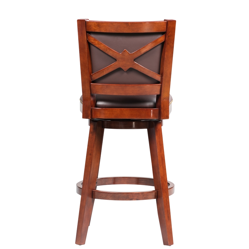 Pemberly Row Rubberwood Swivel Bar Stool with Foam Cushion in Cherry