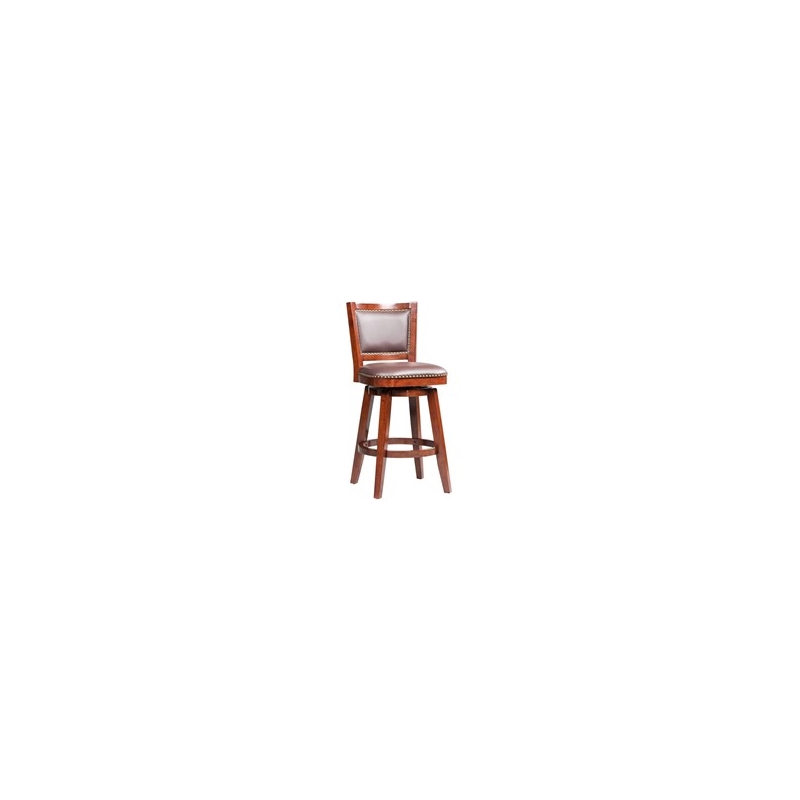 Pemberly Row Rubberwood Swivel Bar Stool with Foam Cushion in Cherry