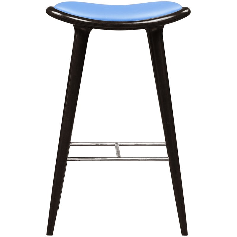 Pemberly Row Rubberwood Bar Stool in Cappuccino with Blue Seat