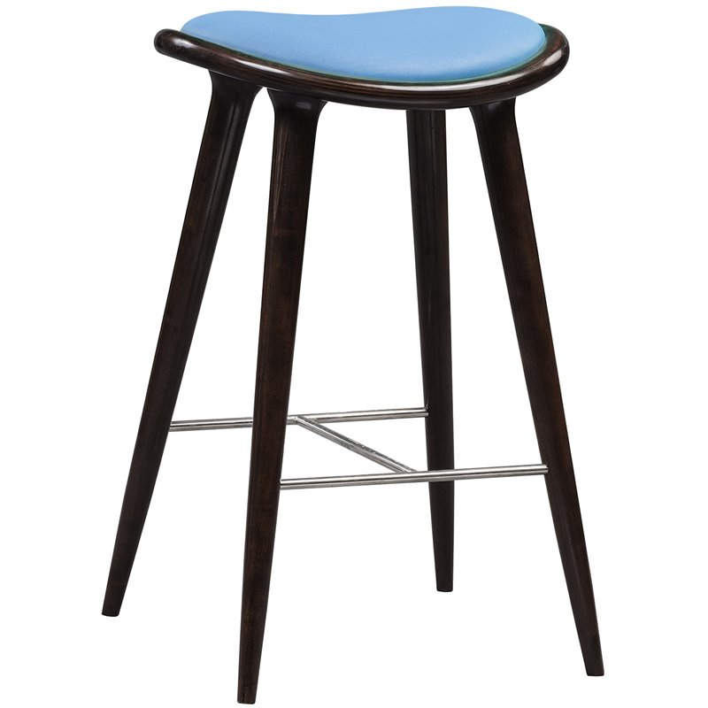 Pemberly Row Rubberwood Bar Stool in Cappuccino with Blue Seat