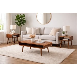 Pemberly Row Mid-Century 3 Piece Table Set in Rich Walnut Finish
