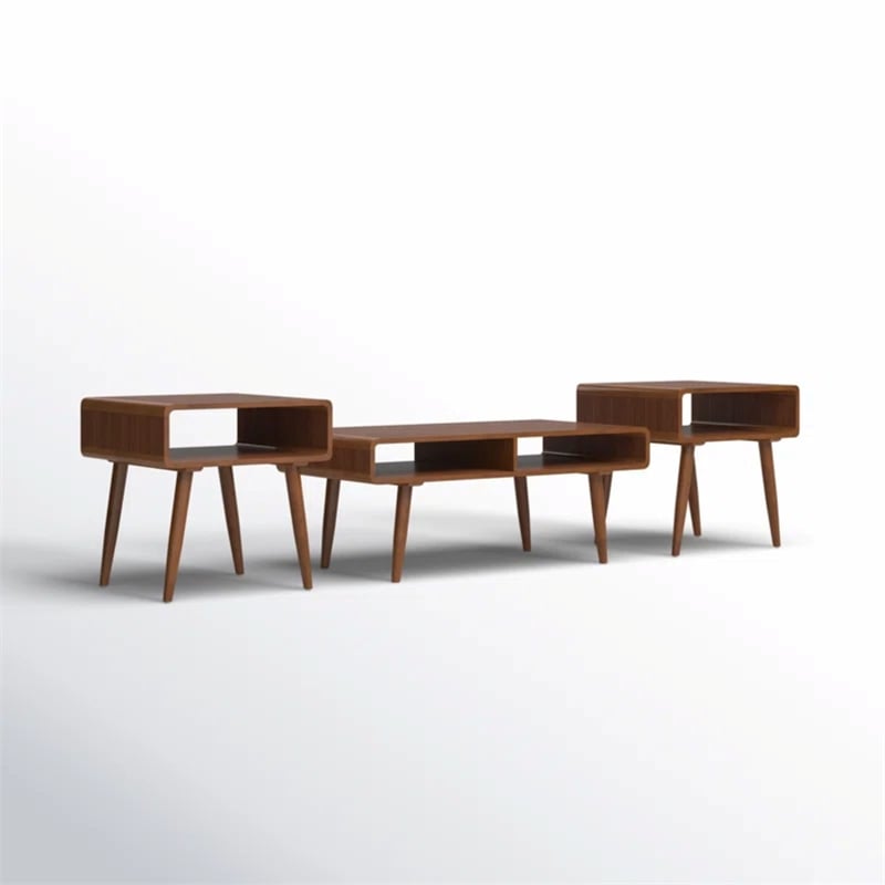 Pemberly Row Mid-Century 3 Piece Table Set in Rich Walnut Finish
