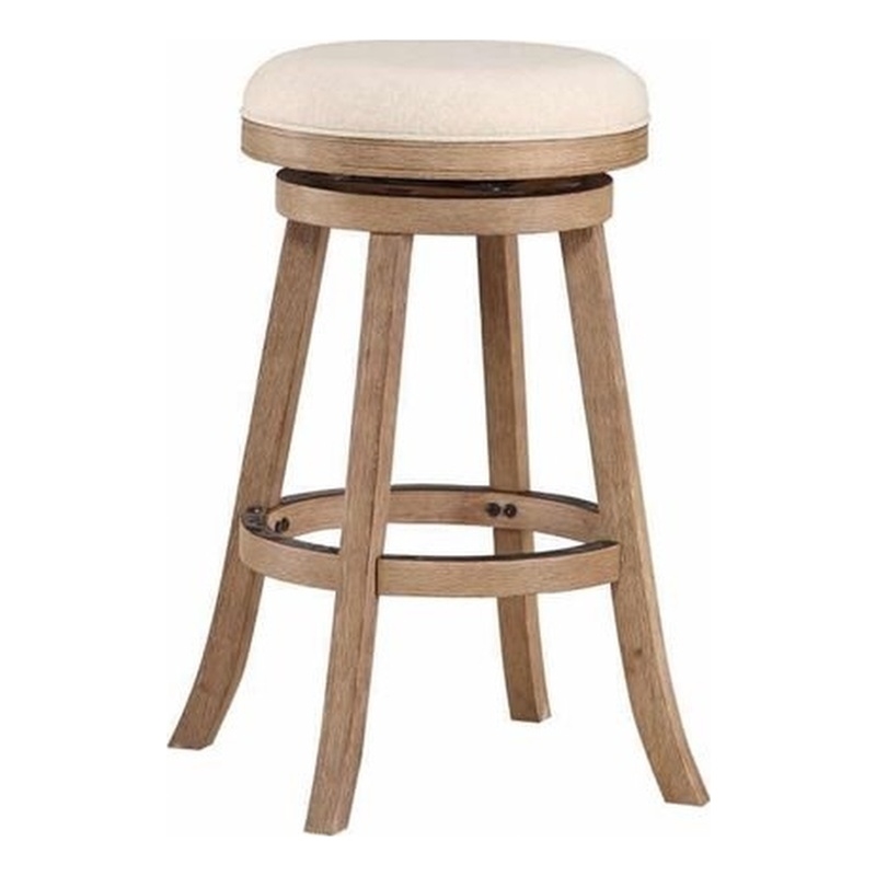 Pemberly Row Rubberwood Swivel Bar Stool in Driftwood and Ivory