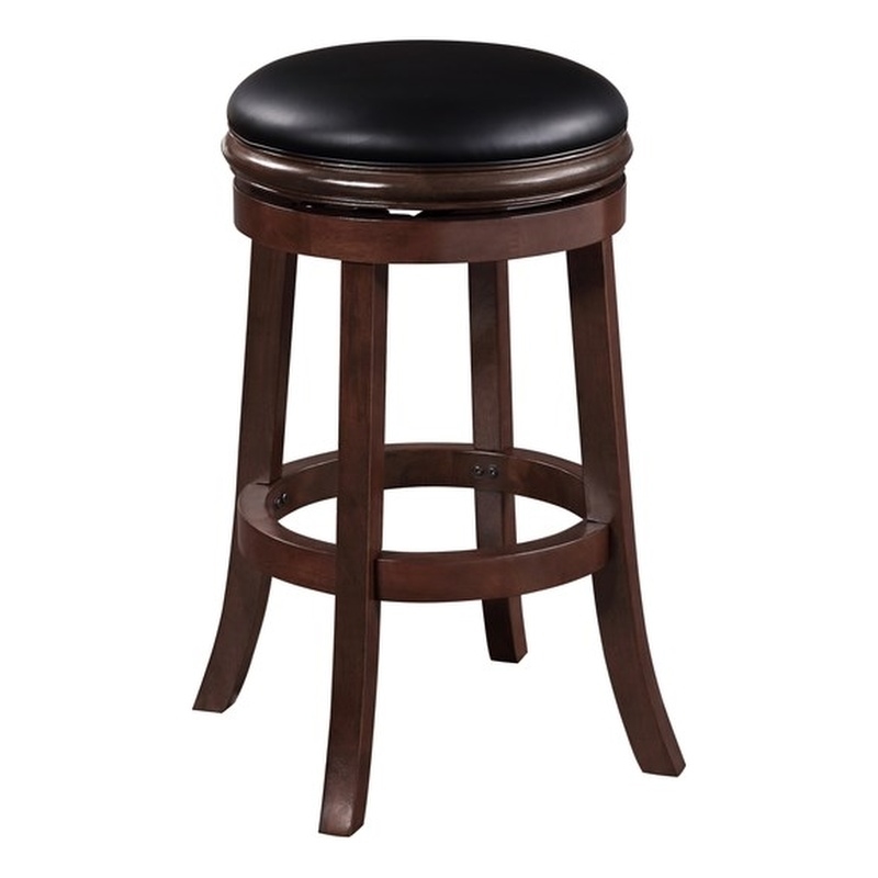 Pemberly Row Contemporary Rubberwood Swivel Bar Stool in Cappuccino