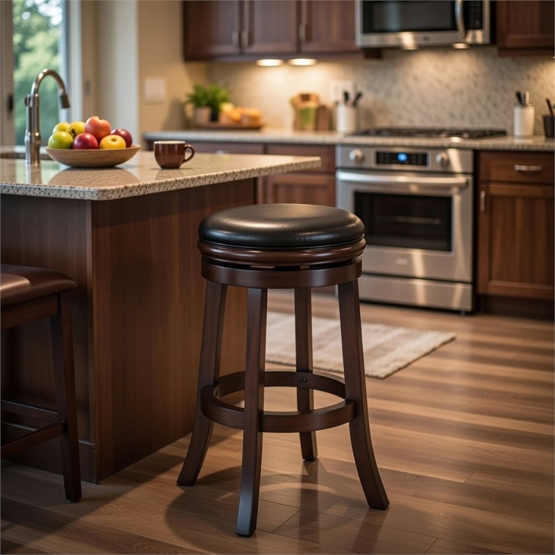 Pemberly Row Contemporary Rubberwood Swivel Bar Stool in Cappuccino